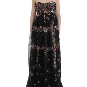 Floral Black Strapless Maxi Dress